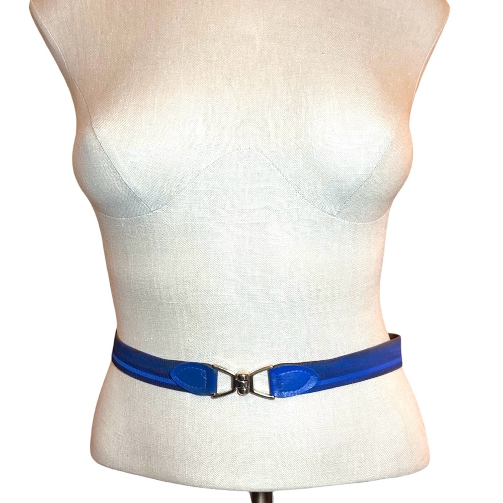 Reversible Vintage Striped Belt Metal Equestrian Thin Stretch Elastic Preppy
